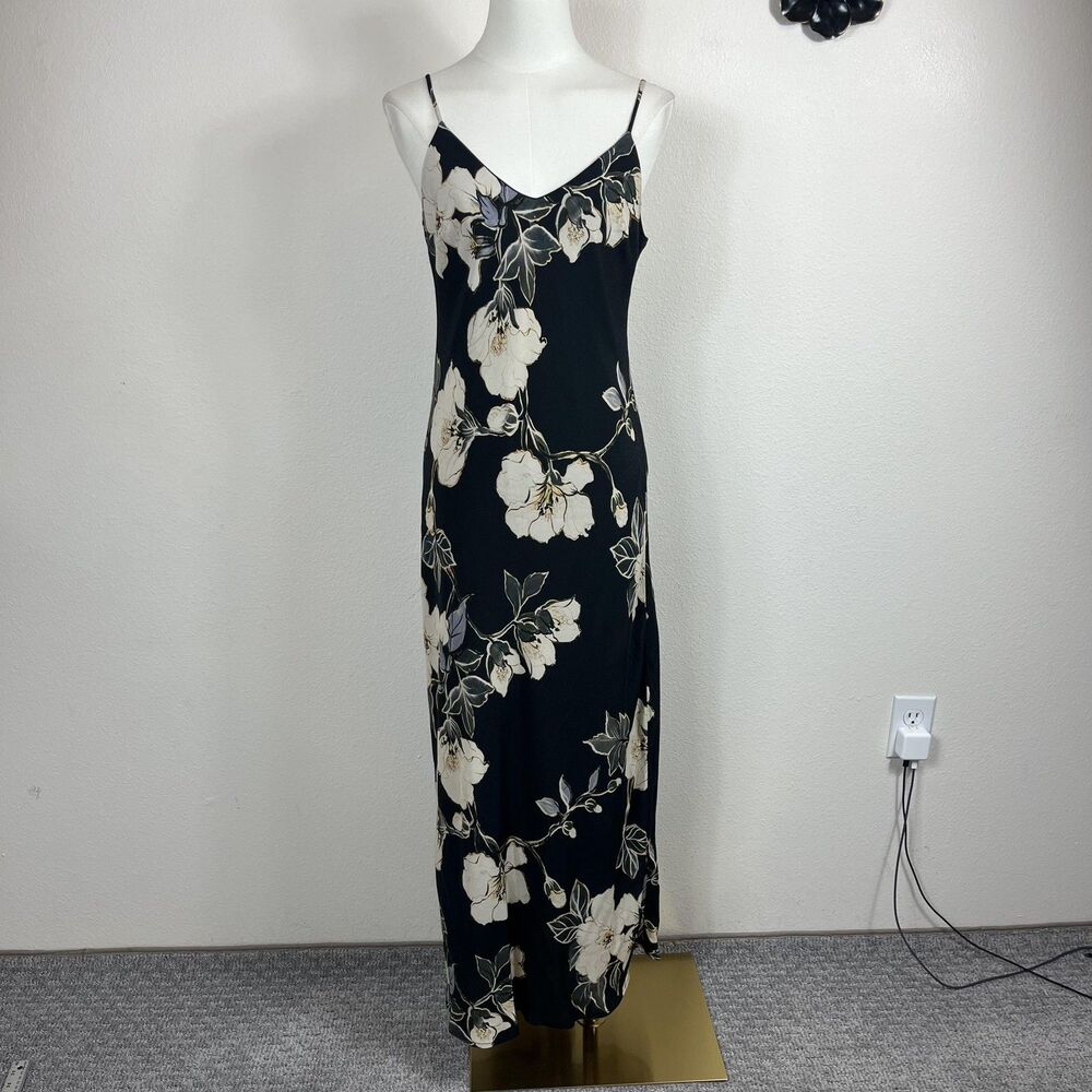 Fifteen Twenty Dress Womens XS Black Dark Floral Slip Maxi USA Wedding Guest